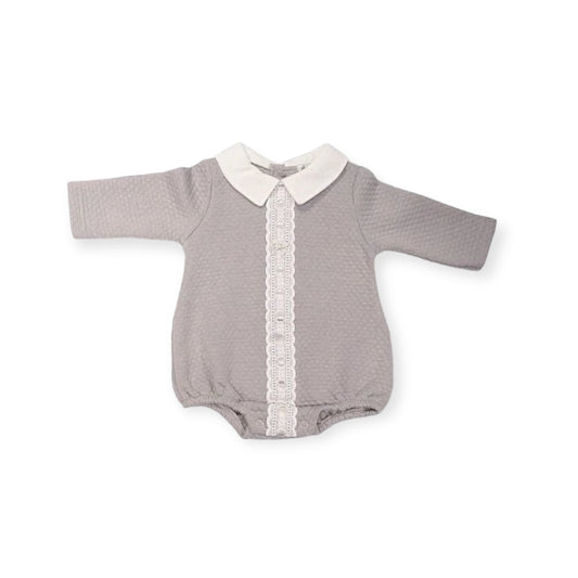 Grey Bow & Lace Romper