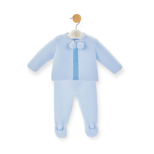 Blue Pom Knitted Outfit