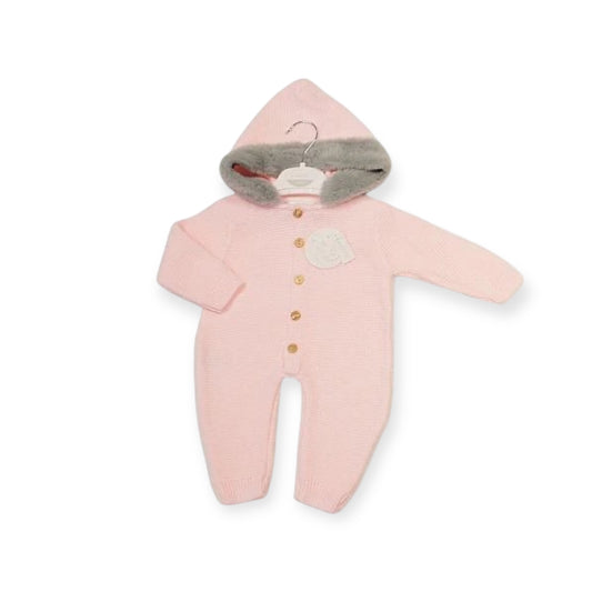 Pink Knitted Fur Hood All in One