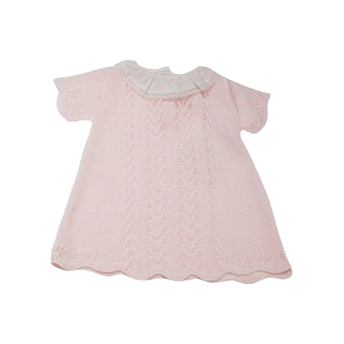 Pink Knitted Dress with Lace Collar