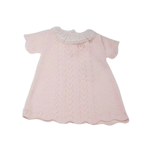 Pink Knitted Dress with Lace Collar