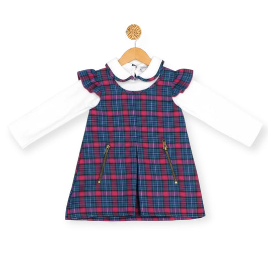 Blue Checkered Pinafore Dress