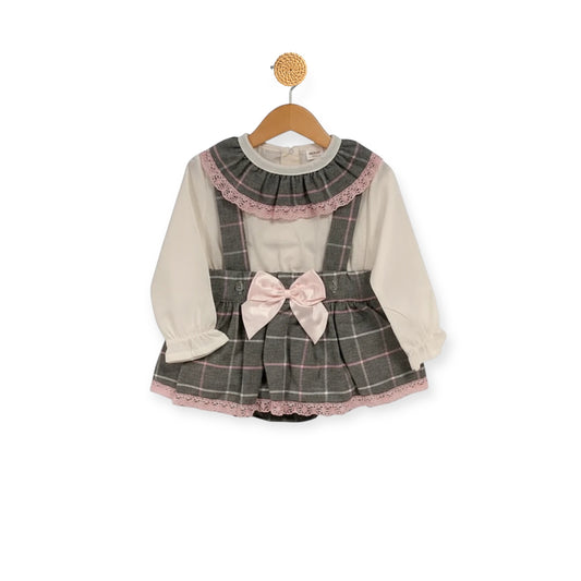 Grey Checked Pinafore Dress