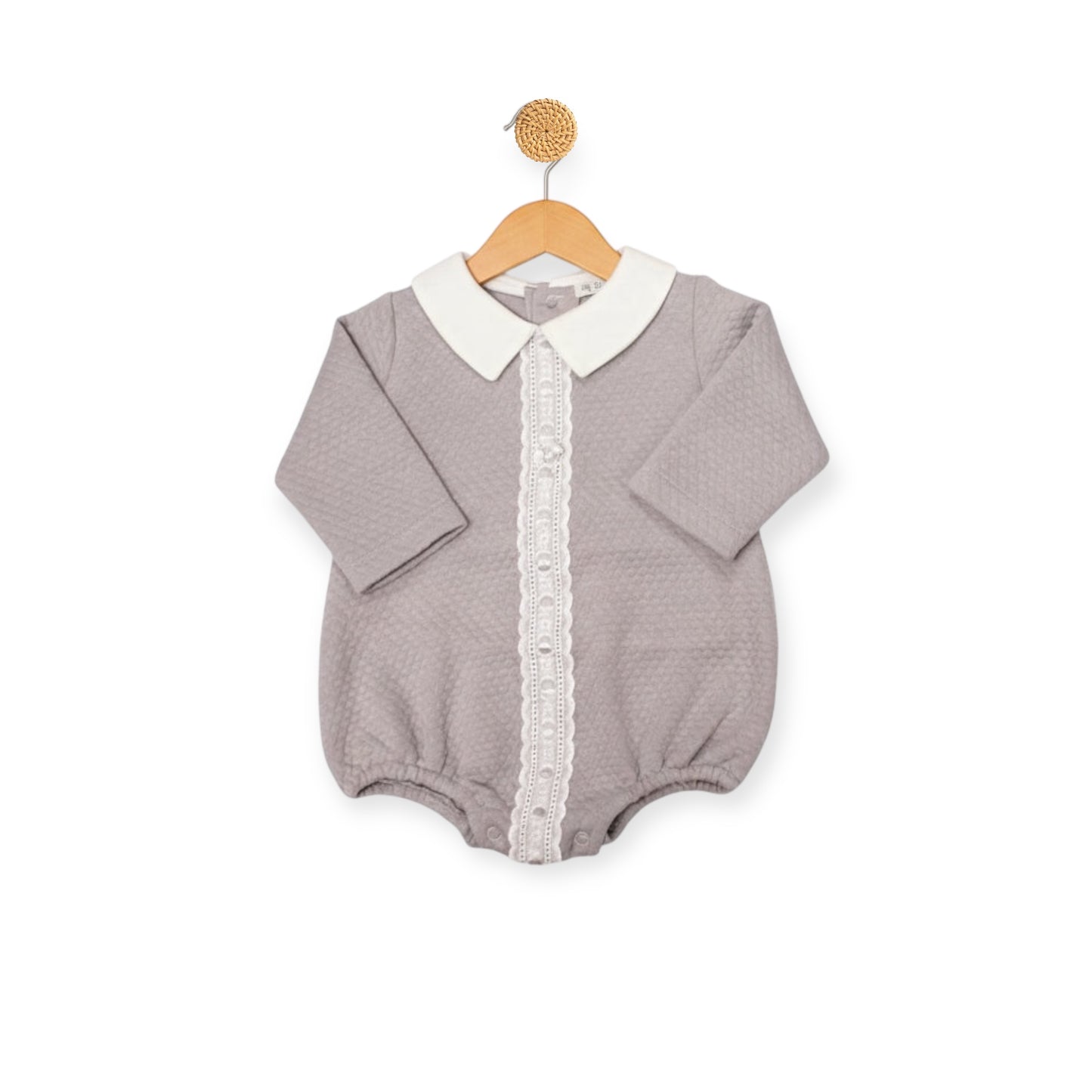 Grey Bow & Lace Romper