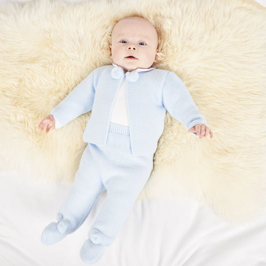Blue Pom Knitted Outfit