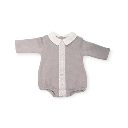 Grey Bow & Lace Romper