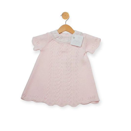 Pink Knitted Dress with Lace Collar