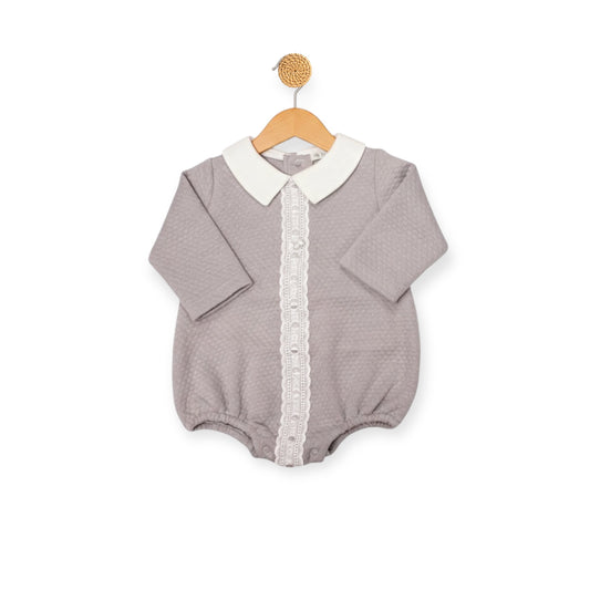 Grey Bow & Lace Romper